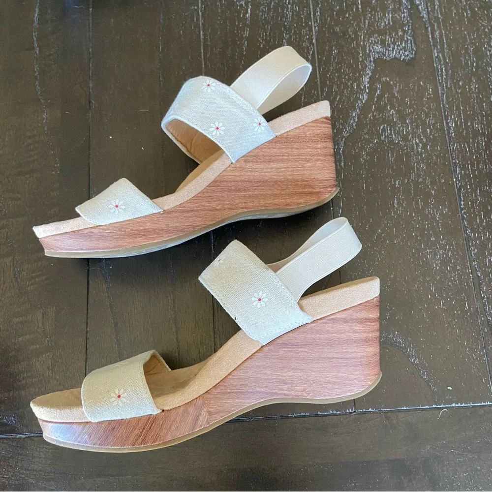 LifeStride Delta Slingback Platform Faux Wood Ankle Strap Sandals‎ Size 9.5 Boho